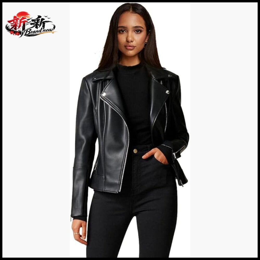 Faux Leather Motorcycle Jacket Slim Fit Short Biker Coat